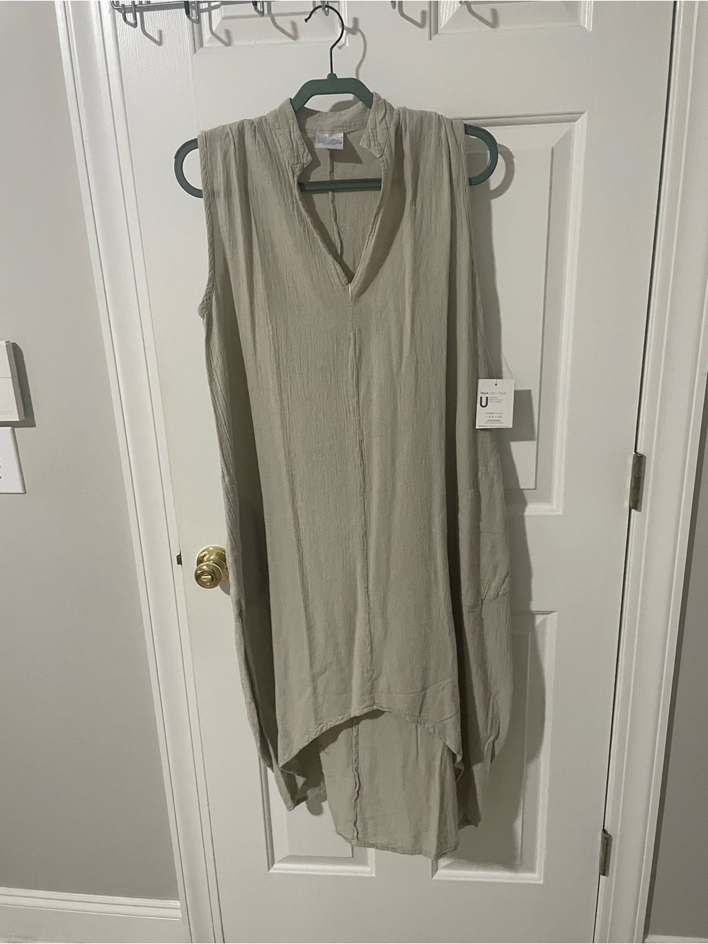 Sleeveless V-Neck High-Low Tunic in Light Taupe one size hi low loose easy fit